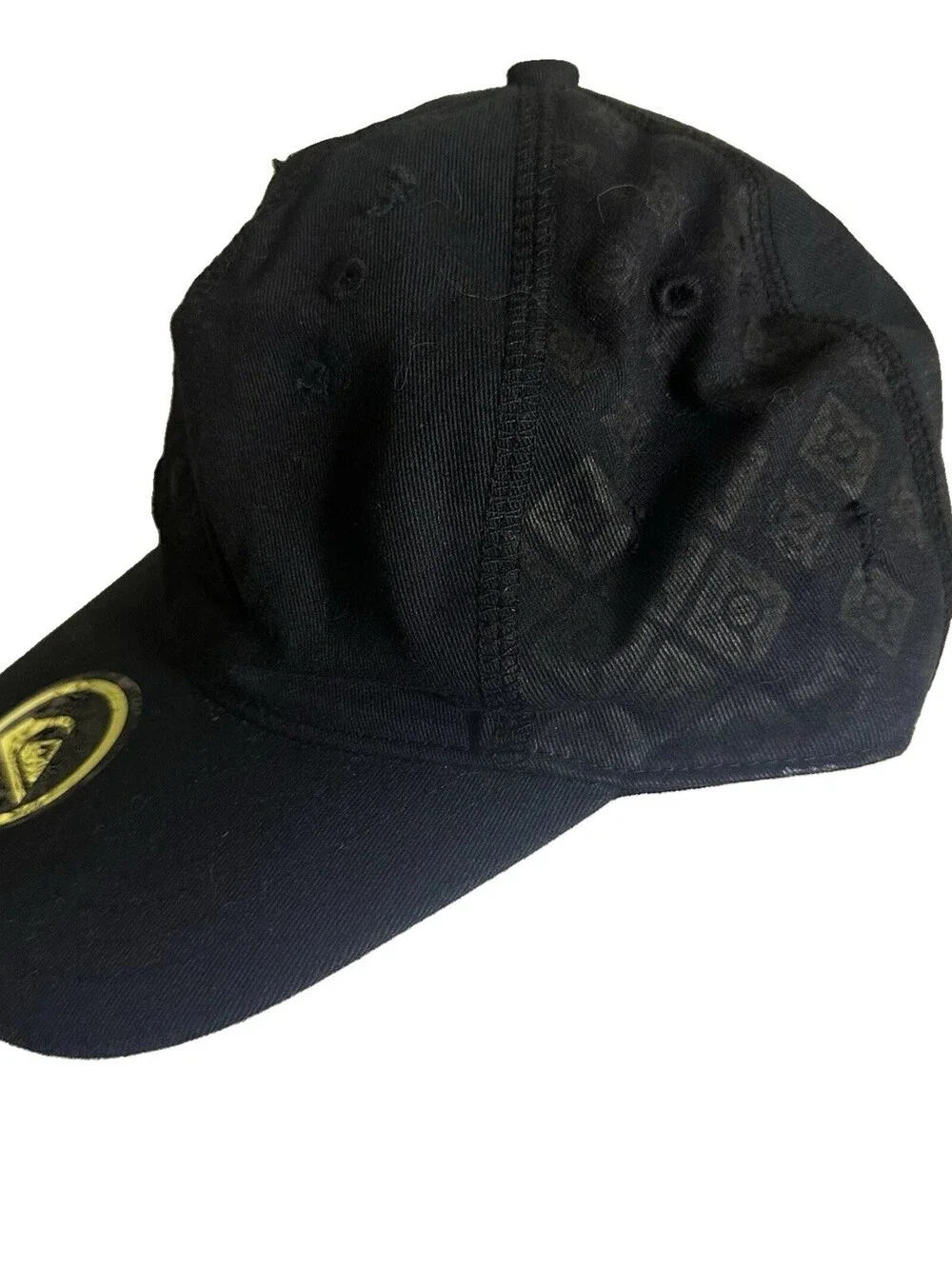 Y2K 2000’s Quiksilver Hat Skater Grunge Burnout Print Black Baseball Fitted Sz S